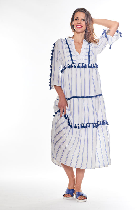 Abito Lungo Righe Bianco/Blu