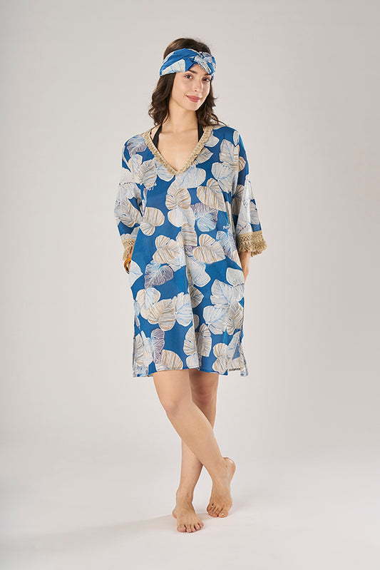 Caftano Foglie Bluette