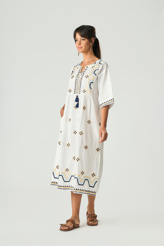 Caftano Lungo El Dorado Bianco