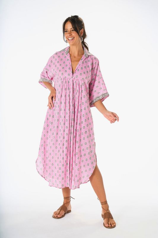 Abito Caftano Righe Fuxia