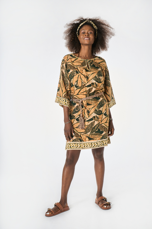 Abito / Caftano Batik Foglie Kaki