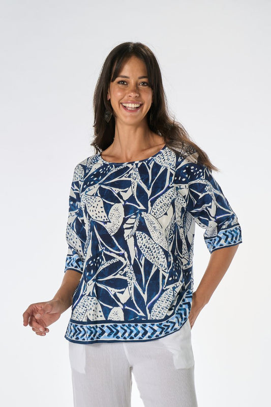 Blusa Batik Foglie Blu