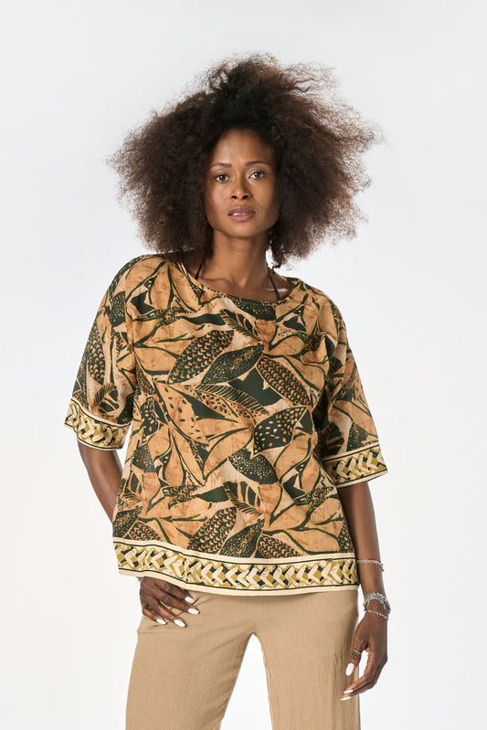 Blusa Batik Foglie Kaki