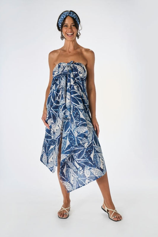 Stola Pareo Batik Foglie Bianco/Blu