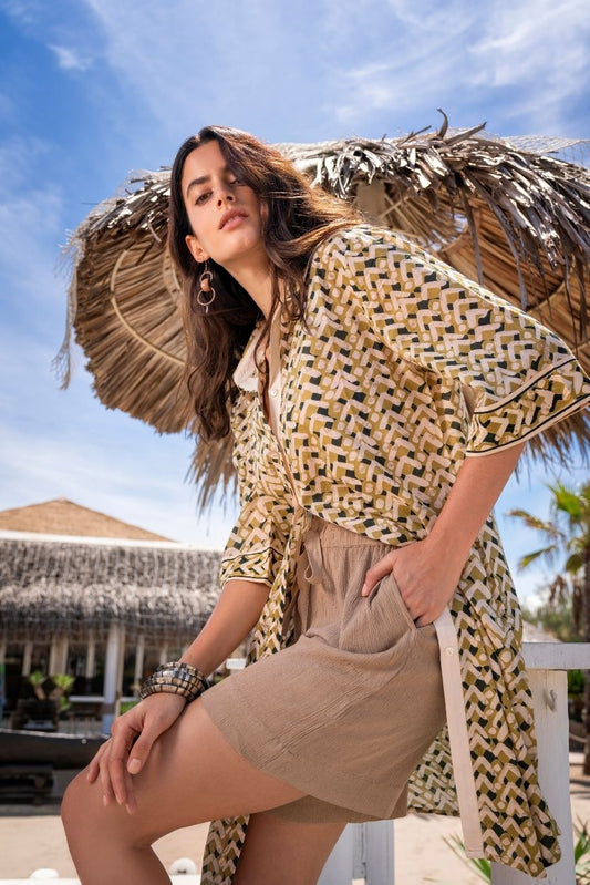 Camiciona Batik Geometrico Kaki