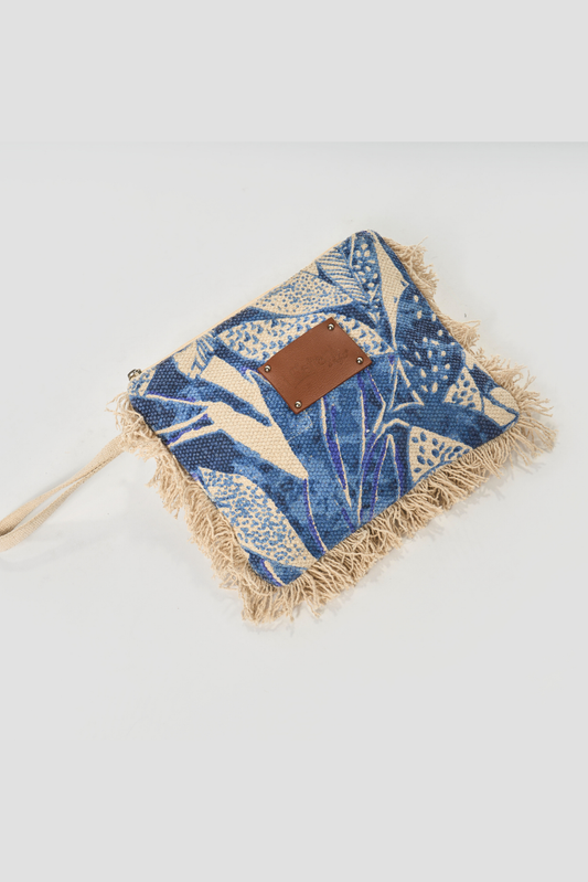Pochette Batik Foglie Bianco/Blu