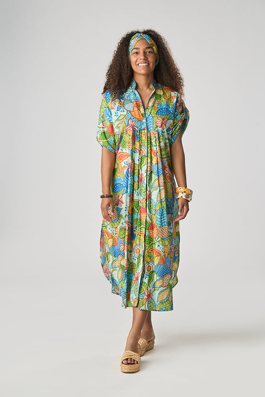Abito Midi Polinesia Bluette