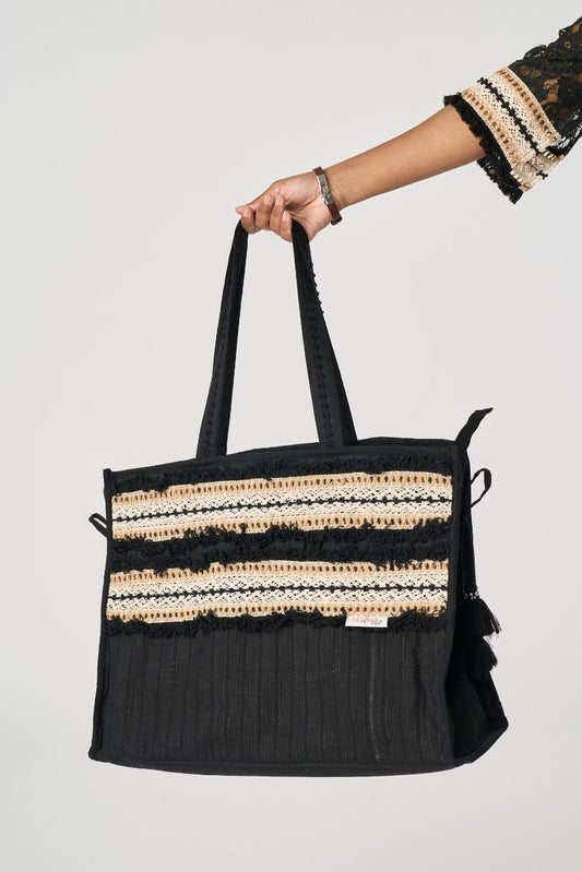 Borsa Mare Ricamato Nero