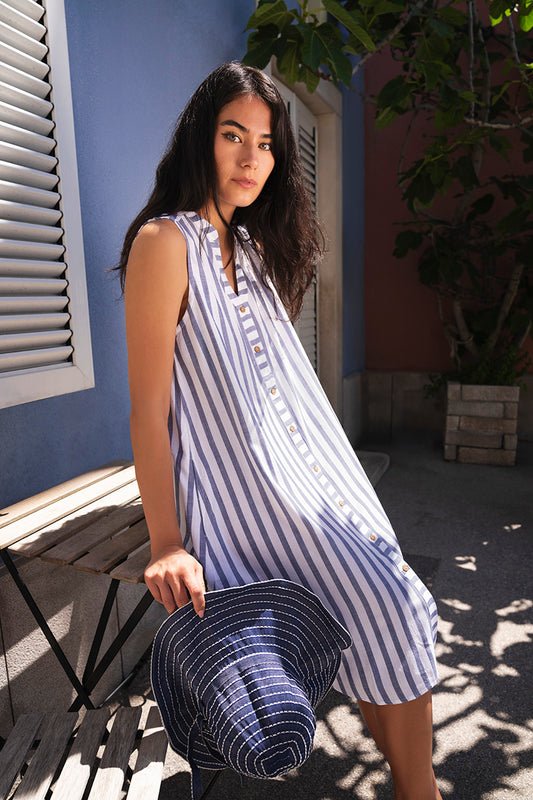 Abito Smanicato Righe Bianco/Blu