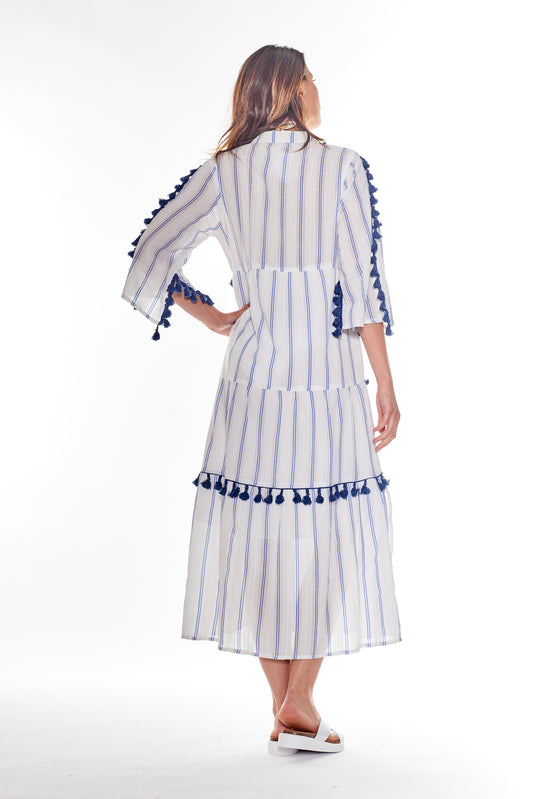 Abito Lungo Righe Bianco/Blu