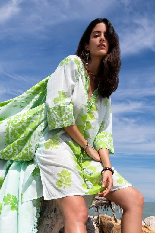 Caftano Boho Chic Acqua/Lime