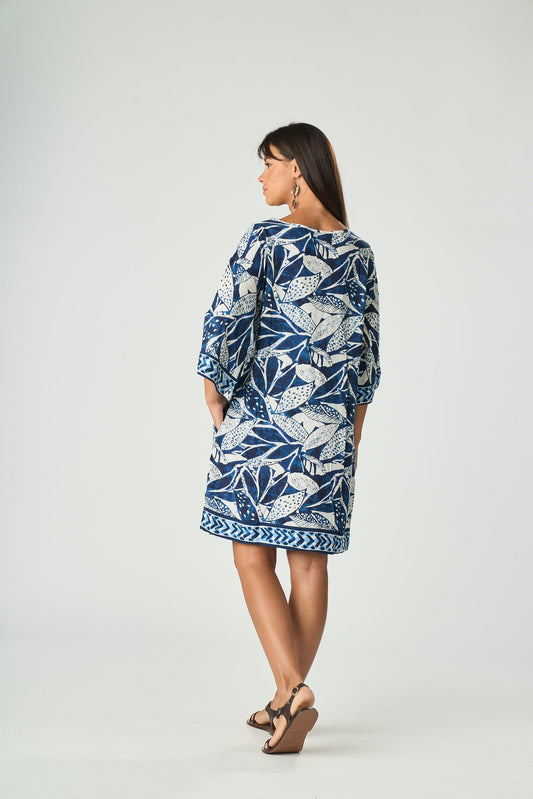 Abito / Caftano Batik Foglie Blu