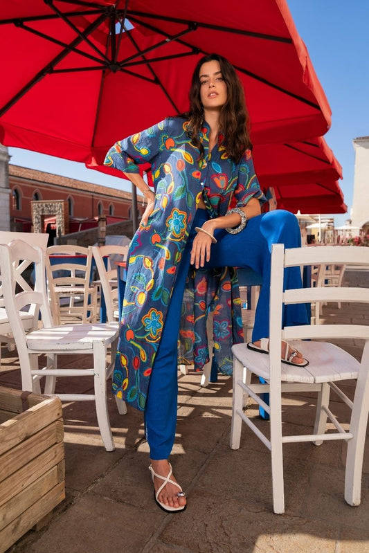 Caftano Lungo Carioca Blu