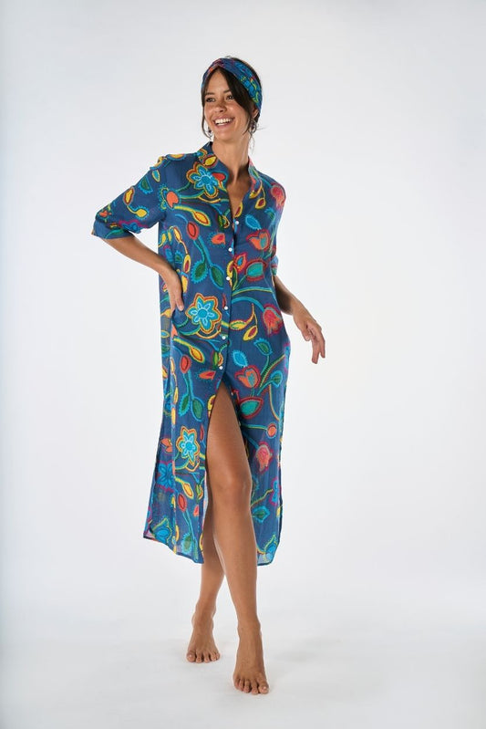 Caftano Lungo Carioca Blu