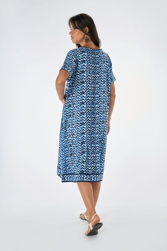 Abito Midi Batik Geometrico Bluette