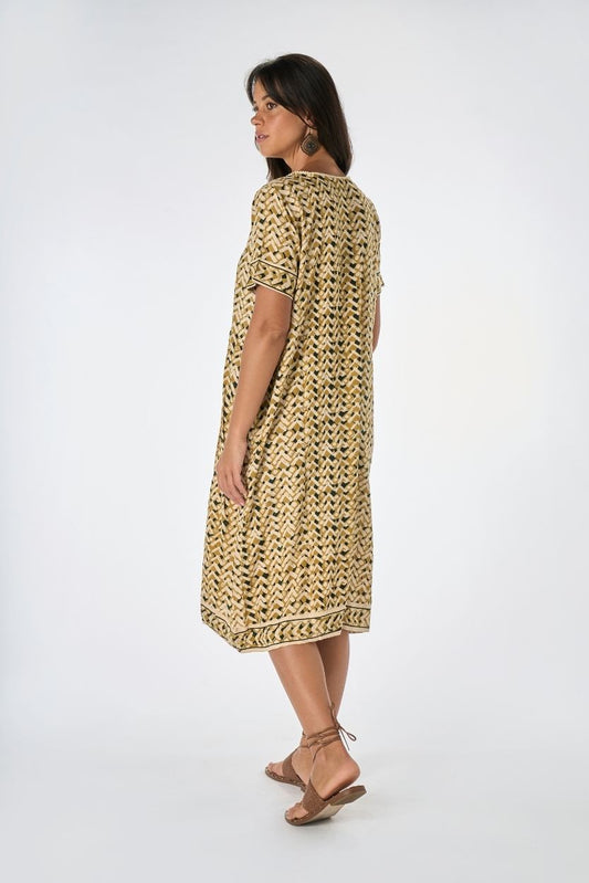 Abito Midi Batik Geometrico Kaki