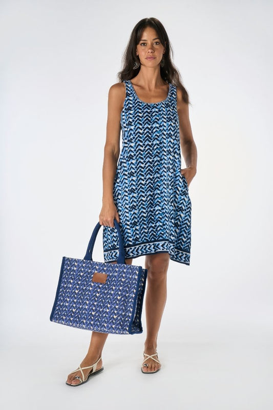 Abito e Borsa Batik Geometrico Bluette