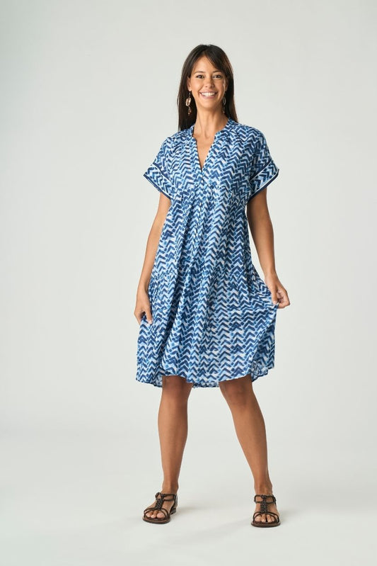 Abito Mezza Manica Batik Geometrico Bluette