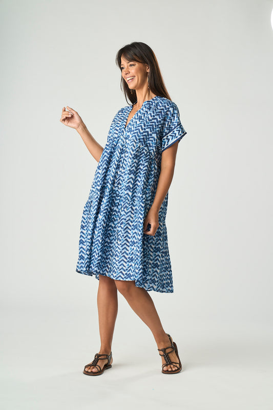 Abito Mezza Manica Batik Geometrico Bluette