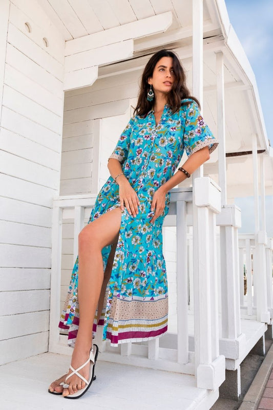 Abito Lungo Margherite Turchese