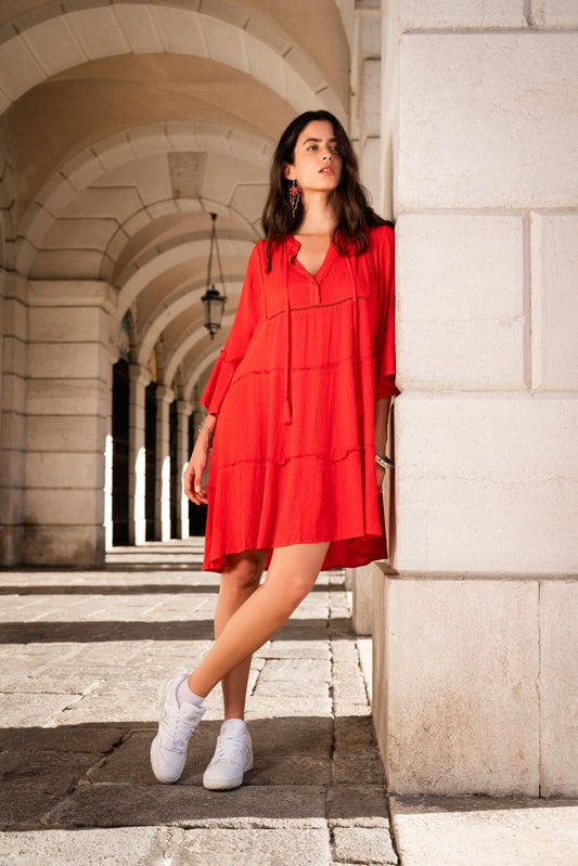 Abito Balze Tinta Unita Rosso