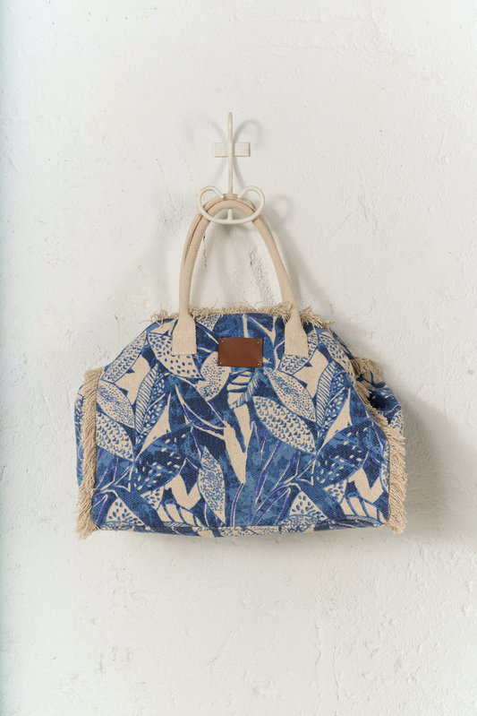 Borsa Mare Batik Foglie Bluette