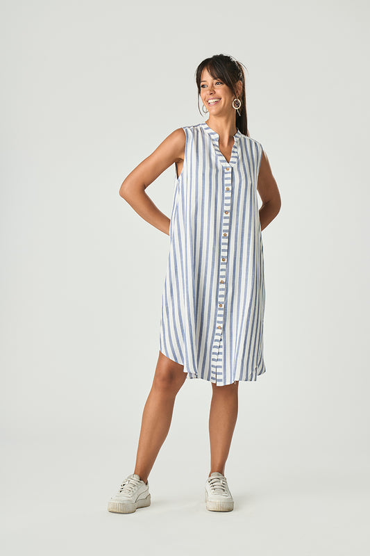 Abito Smanicato Righe Bianco/Blu