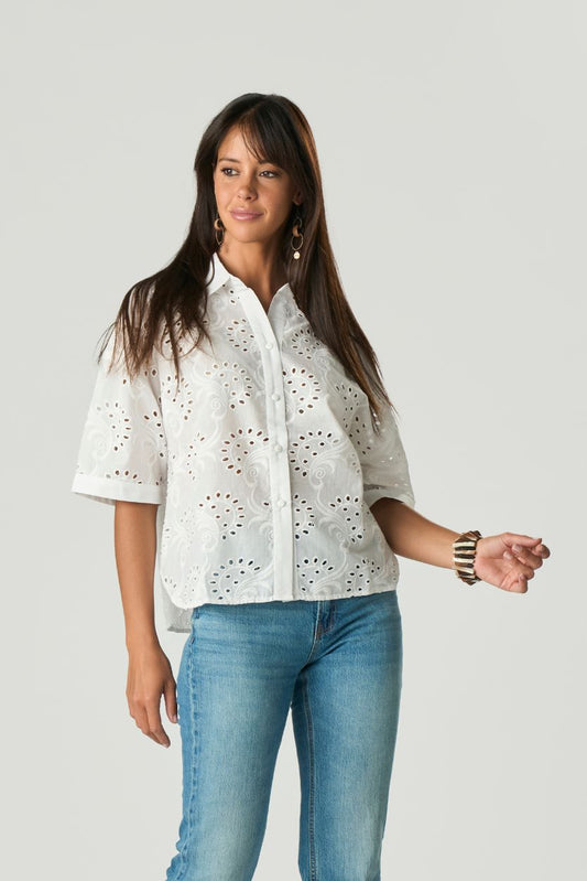 Camicia Mezza Manica Sangallo Bianco